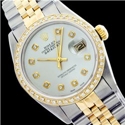 Rolex Men's Two Tone 14K Gold/SS, QuickSet, Diamond Dial & Diamond Bezel - REF-557A4N