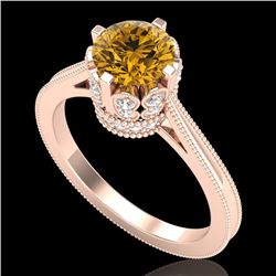 1.5 CTW Intense Fancy Yellow Diamond Engagement Art Deco Ring 18K Rose Gold - REF-209F3N - 37351