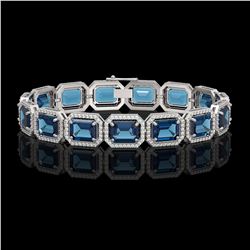 35.61 CTW London Topaz & Diamond Halo Bracelet 10K White Gold - REF-337A3X - 41558