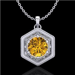 0.76 CTW Intense Fancy Yellow Diamond Art Deco Stud Necklace 18K White Gold - REF-94W5F - 37518