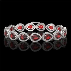 17.45 CTW Garnet & Diamond Halo Bracelet 10K White Gold - REF-283X5T - 41279