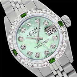 Rolex Men's Stainless Steel, QuickSet, Diam Dial & Diam/Emerald Bezel - REF-521F3M