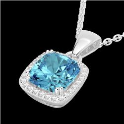 3.50 CTW Sky Blue Topaz & Micro VS/SI Diamond Halo Necklace 18K White Gold - REF-51N6Y - 22832