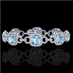 30 CTW Topaz & Micro VS/SI Diamond Bracelet 14K White Gold - REF-368A9X - 23032