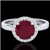 Image 1 : 2 CTW Ruby & Halo VS/SI Diamond Micro Pave Ring Solitaire 18K White Gold - REF-58F2N - 21641
