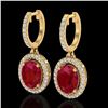 Image 1 : 4.25 CTW Ruby & Micro Pave VS/SI Diamond Earrings Solitaire Halo 18K Yellow Gold - REF-118M2H - 2033
