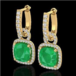 6 CTW Emerald & Micro Pave VS/SI Diamond Earrings 18K Yellow Gold - REF-125K5W - 22962