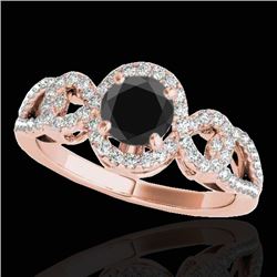 1.38 CTW Certified VS Black Diamond Solitaire Halo Ring 10K Rose Gold - REF-70T2M - 33922