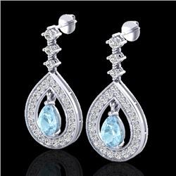 2.25 CTW Aquamarine & Micro Pave VS/SI Diamond Earrings Designer 14K White Gold - REF-103T3M - 23145