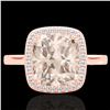 3 CTW Morganite & Micro Pave VS/SI Diamond Halo Solitaire Ring 14K Rose Gold - REF-63H6A - 22847