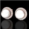 0.50 CTW Micro Pave Halo VS/SI Diamond & Pearl Earrings 14K Rose Gold - REF-53T3M - 21505
