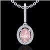 1.60 CTW Morganite & Micro VS/SI Diamond Necklace Solitaire Halo 18K White Gold - REF-73W3F - 20664