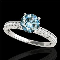 1.18 CTW Si Certified Blue Diamond Solitaire Antique Ring 10K White Gold - REF-160K2W - 34608