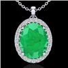 2.75 CTW Emerald & Micro VS/SI Diamond Halo Solitaire Necklace 18K White Gold - REF-60H2A - 20587