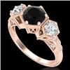 1.66 CTW Fancy Black Diamond Solitaire Art Deco 3 Stone Ring 18K Rose Gold - REF-123H3A - 38053