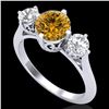 1.51 CTW Intense Fancy Yellow Diamond Art Deco 3 Stone Ring 18K White Gold - REF-236N4Y - 38085