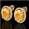 5 CTW Citrine & Micro Pave VS/SI Diamond Earrings Halo 18K Yellow Gold - REF-73H6A - 21052