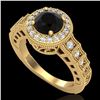 1.53 CTW Fancy Black Diamond Solitaire Engagement Art Deco Ring 18K Yellow Gold - REF-161T8M - 37648
