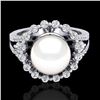 0.83 Ct Micro Pave VS/SI Diamond & Pearl Halo Ring 18K White Gold - REF-85M6H - 20706