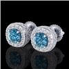 1.69 CTW Fancy Intense Blue Diamond Art Deco Stud Earrings 18K White Gold - REF-176H4A - 37992