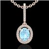 1.75 CTW Aquamarine & Micro VS/SI Diamond Necklace Halo 14K Rose Gold - REF-60W8F - 20649