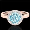 2 CTW Sky Blue Topaz & Halo VS/SI Diamond Micro Ring Solitaire 14K Rose Gold - REF-41X3T - 21622