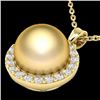 0.25 CTW Micro Pave Halo VS/SI Diamond & Golden Pearl Necklace 18K Yellow Gold - REF-40X9T - 21564