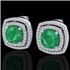4.95 CTW Emerald & Micro Pave VS/SI Diamond Halo Earrings 18K White Gold - REF-116A4X - 20162