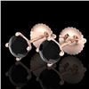 1.01 CTW Fancy Black Diamond Solitaire Art Deco Stud Earrings 18K Rose Gold - REF-40H2A - 38228