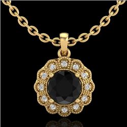 1.15 CTW Fancy Black Diamond Solitaire Art Deco Stud Necklace 18K Yellow Gold - REF-89M3H - 37844