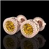 1.09 CTW Intense Fancy Yellow Diamond Art Deco Stud Earrings 18K Rose Gold - REF-123T6M - 37484