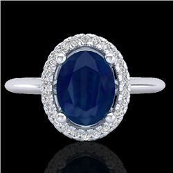 2 CTW Sapphire & Micro Pave VS/SI Diamond Ring Solitaire Halo 18K White Gold - REF-56K9W - 21020