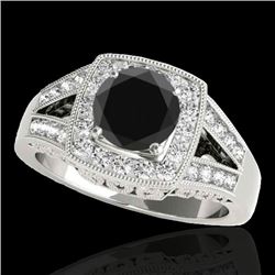 1.65 CTW Certified VS Black Diamond Solitaire Halo Ring 10K White Gold - REF-153K8W - 34462