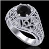 1.07 CTW Fancy Black Diamond Solitaire Engagement Art Deco Ring 18K White Gold - REF-85X5T - 37548