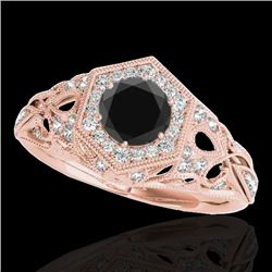 1.4 CTW Certified VS Black Diamond Solitaire Antique Ring 10K Rose Gold - REF-78A9X - 34179