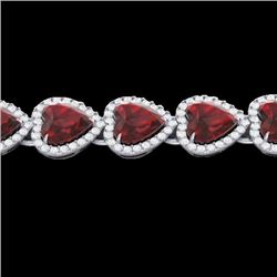 25 CTW Garnet & Micro Pave VS/SI Diamond Bracelet Heart Halo 14K White Gold - REF-376A8X - 22615