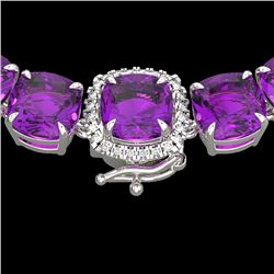 116 CTW Amethyst & VS/SI Diamond Halo Micro Necklace 14K White Gold - REF-350M2H - 23333