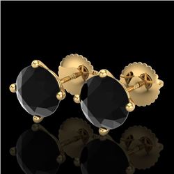 3.01 CTW Fancy Black Diamond Solitaire Art Deco Stud Earrings 18K Yellow Gold - REF-120H2A - 38257