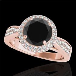 2.15 CTW Certified VS Black Diamond Solitaire Halo Ring 10K Rose Gold - REF-96F4N - 34418