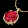 Image 2 : 12 CTW Ruby & Micro Pave VS/SI Diamond Halo Necklace 18K Yellow Gold - REF-104H5A - 20615