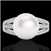 Image 1 : 0.30 CTW Micro Pave VS/SI Diamond & Pearl Designer Ring 18K White Gold - REF-50A8X - 22629