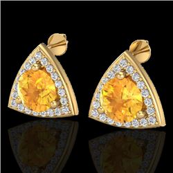 3 CTW Citrine & Micro Pave Halo VS/SI Diamond Stud Earrings 18K Yellow Gold - REF-62N8Y - 20186