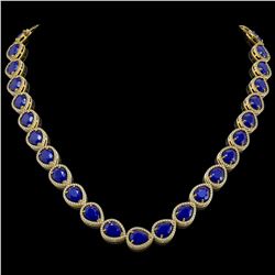 64.01 CTW Sapphire & Diamond Halo Necklace 10K Yellow Gold - REF-733F5N - 41194