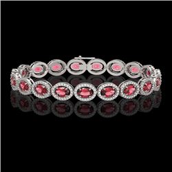 13.87 CTW Tourmaline & Diamond Halo Bracelet 10K White Gold - REF-271K6W - 40469