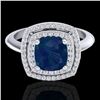 2.52 CTW Sapphire & Micro VS/SI Diamond Pave Halo Ring 18K White Gold - REF-77Y3K - 20768