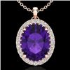 2.75 CTW Amethyst & Micro VS/SI Diamond Halo Solitaire Necklace 14K Rose Gold - REF-38F5N - 20575