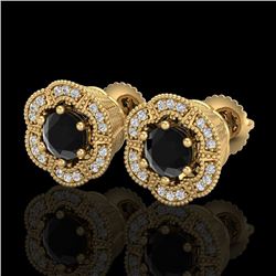 1.51 CTW Fancy Black Diamond Solitaire Art Deco Stud Earrings 18K Yellow Gold - REF-89T3M - 37963