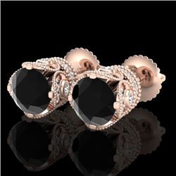 3 CTW Fancy Black Diamond Solitaire Art Deco Stud Earrings 18K Rose Gold - REF-149N3Y - 37416