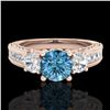 Image 2 : 2.07 CTW Intense Blue Diamond Solitaire Art Deco 3 Stone Ring 18K Rose Gold - REF-254N5Y - 37783