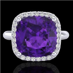 6 CTW Amethyst & Micro Pave Halo VS/SI Diamond Ring Solitaire 18K White Gold - REF-56A8X - 23091